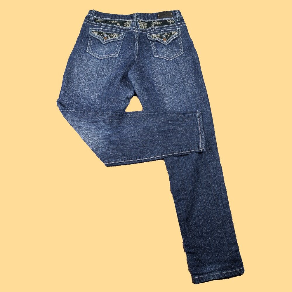Friction Jeans Women’s Size 16 Skinny Leg Blue Denim Embellished Back Pockets